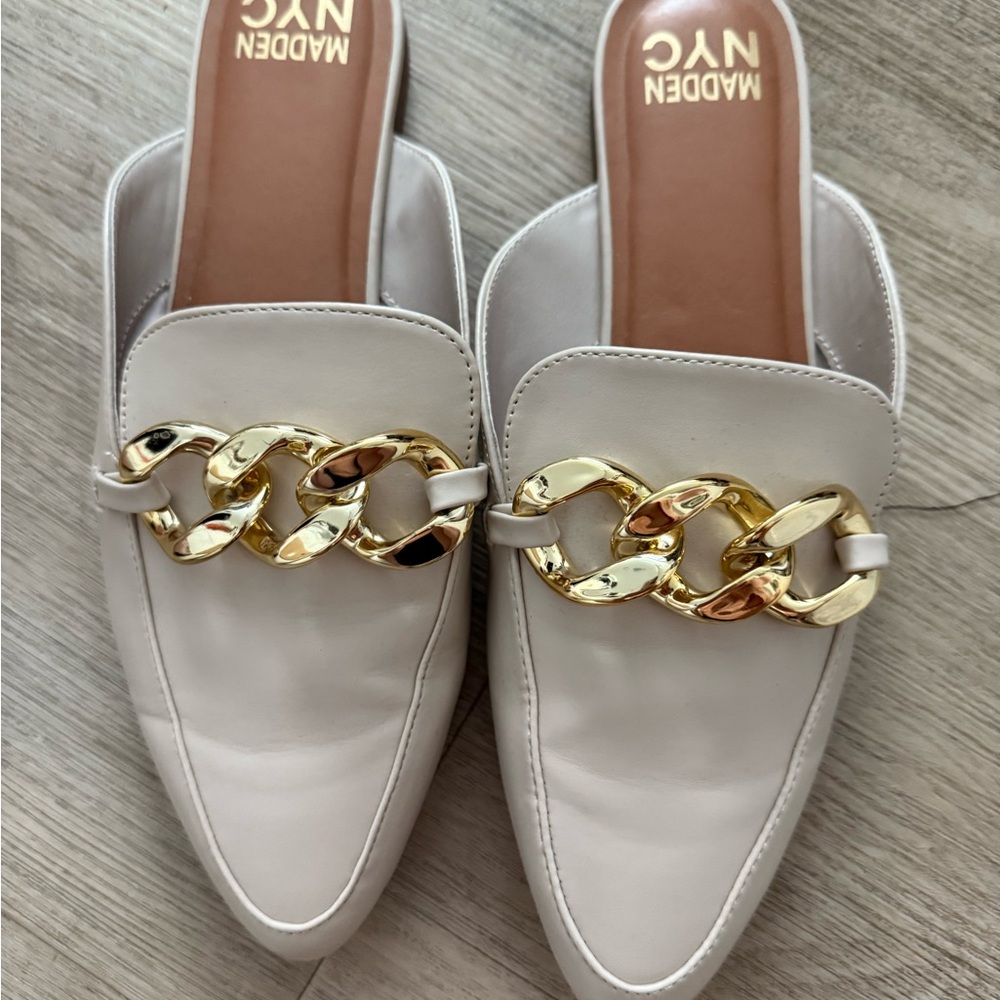 Cream and Gold Mules with Elegant Chain Detail
